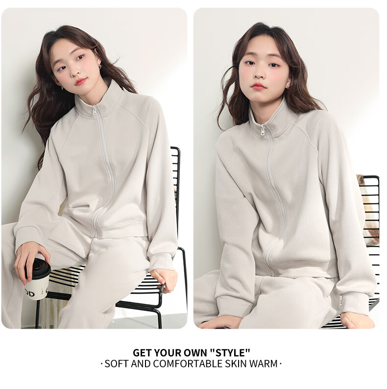 MJ STYLE Starry Sky Cotton Casual Women's Outfit, Spring And Autumn 2026 New Style, Stand-Up Collar Short Cardigan Jacket, Straight Wide-Leg Pants Two-Piece Set 11