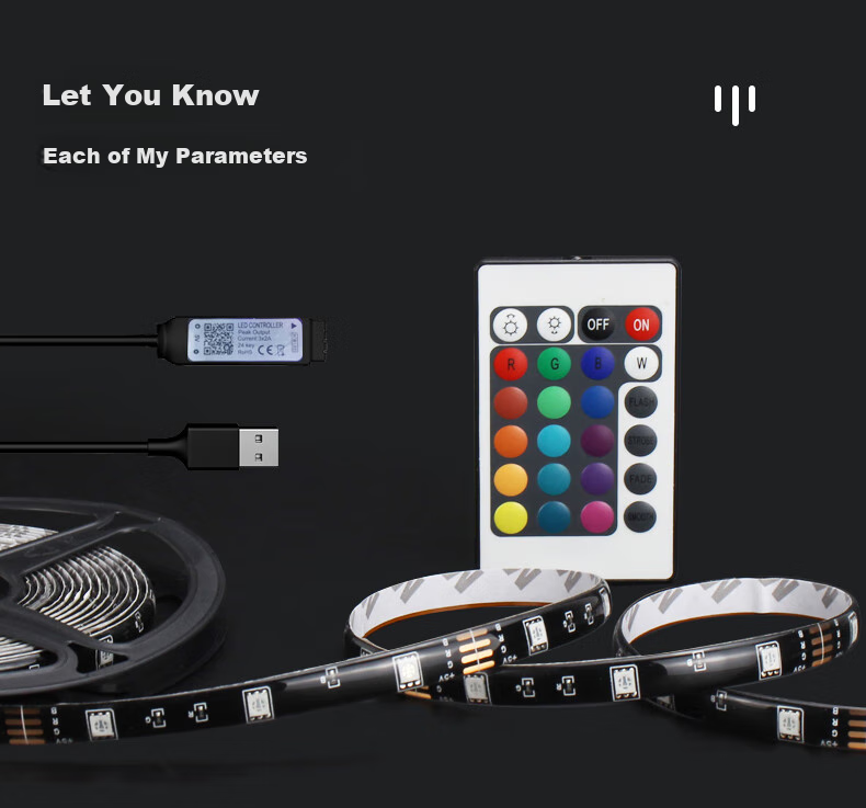 Kaiju Colorful RGB LED Strip App Music Sensing Computer Desktop Self-Adhesive Light Strip, 5V Colorful Mobile Bluetooth, 5-Meter Light Strip + Adapter + Remote Control 12