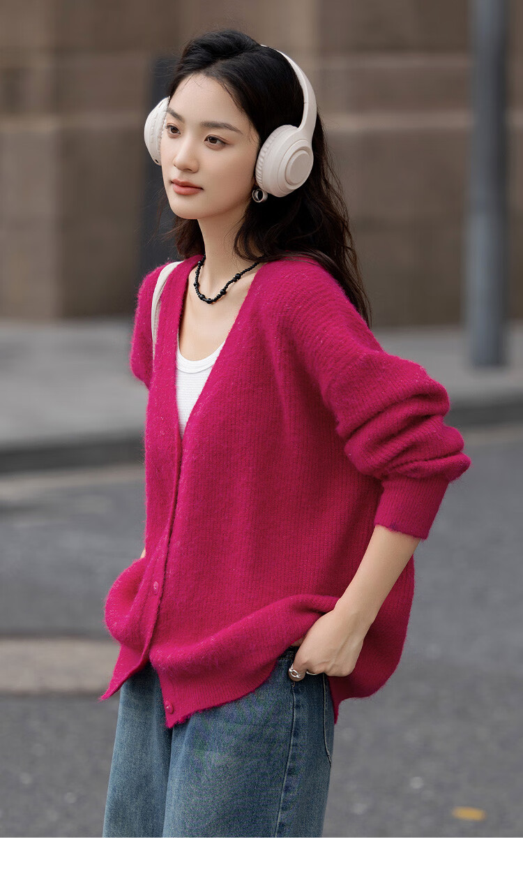Dme [Duobangyan Rose Red] Spring And Autumn Cardigan-Style, Brightening Effect, Elegant Long-Sleeve Soft Knit Sweater for Wome 11
