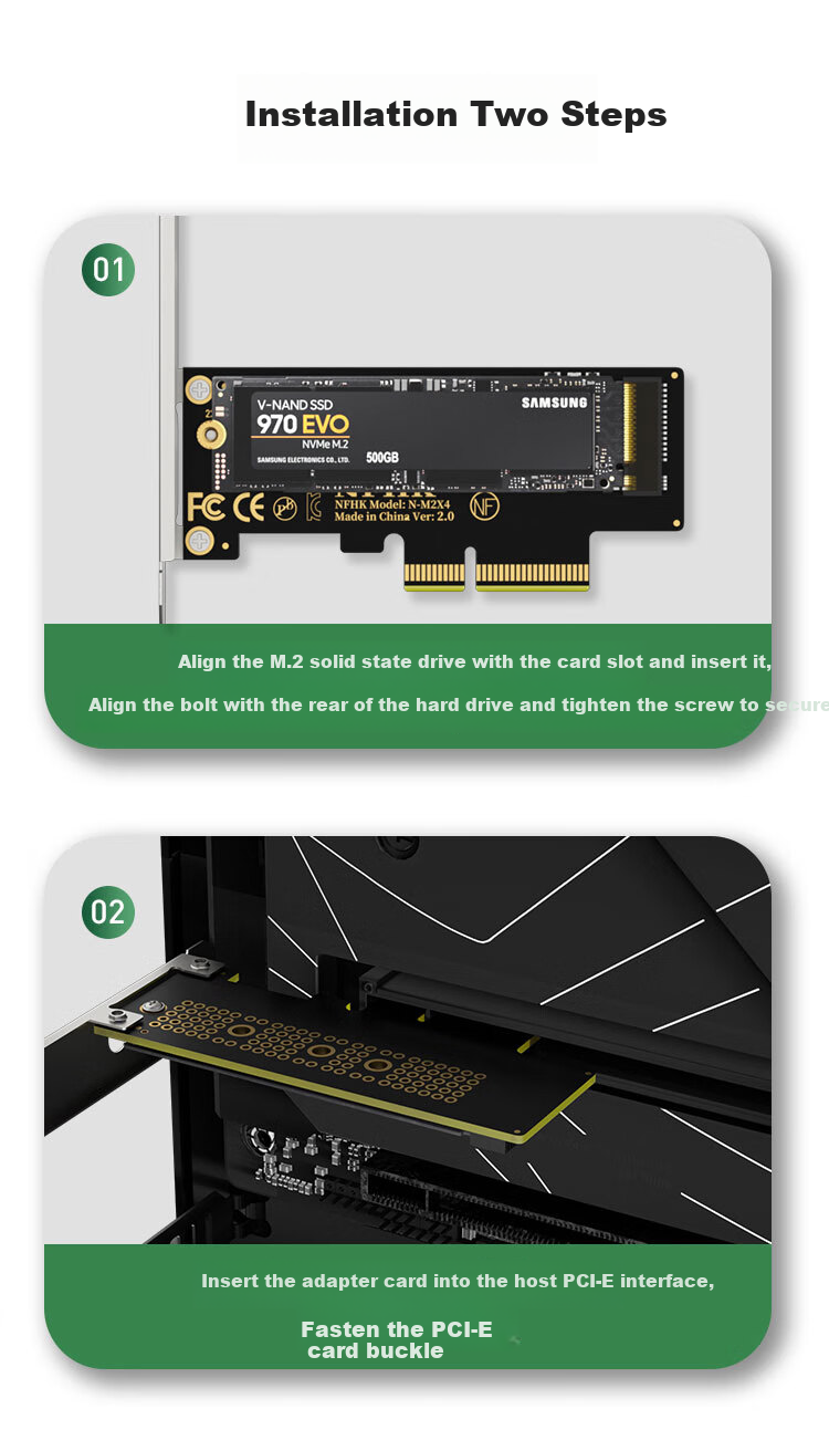 KELEPU NVMe Adapter Card, PCIe X4 to M.2 Expansion Card, SSD Enclosure Expansion Card Compatible with Desktop Computers 4