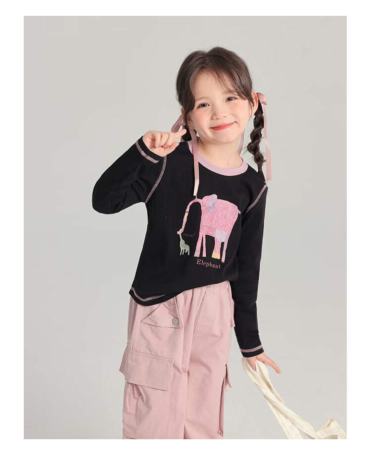 Budinghalu Girls' Versatile Sweet Cute Long-Sleeve T-Shirt, Spring And Autumn New Style, for Older Children, Fashionable Contrasting Color Cartoon Round Neck Base Shirt 8
