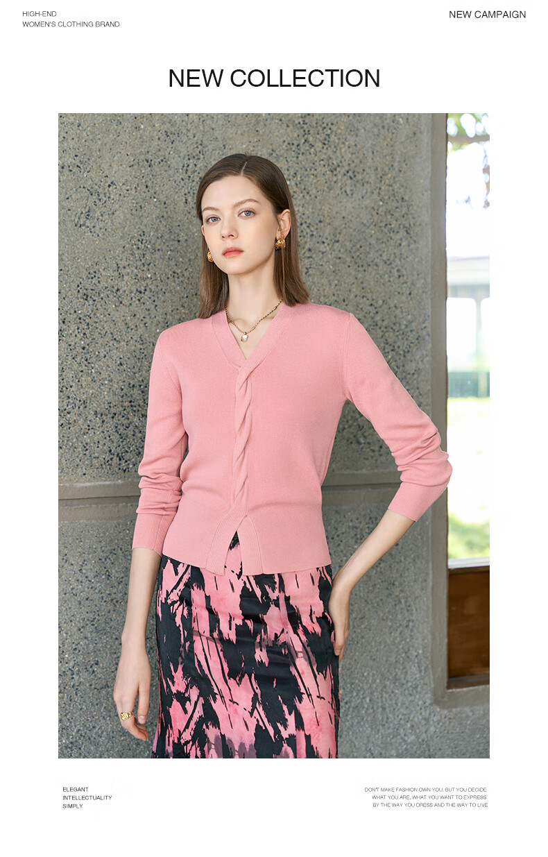 YANYEE Pink Versatile Knit Sweater for Women, 2025 Early Spring Simple Elegant Slimming V-Neck Long Sleeve Top, Pink, Size S 5
