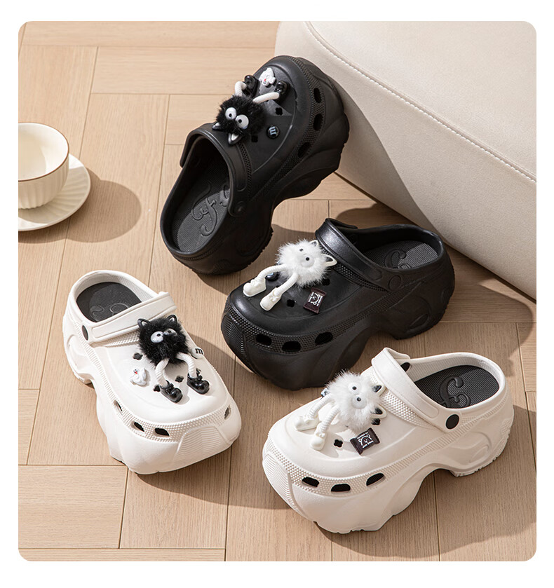 She Enjoy Women's Hole Shoes Beach Sandals 7.0cm Thick Sole Height Increasing Slippers TF305 Black Size 40/41 4
