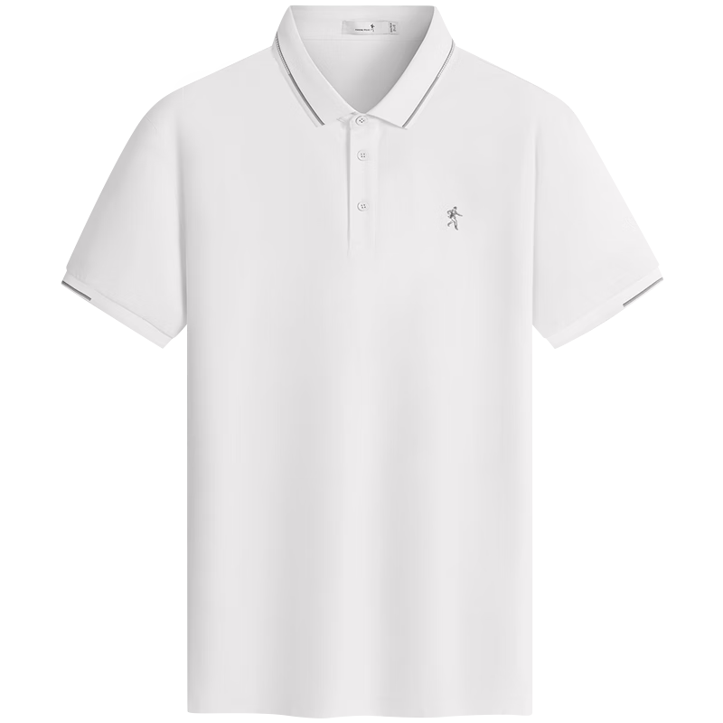DANCING WOLVES [Mulberry Silk & Instant Cooling] Exquisite Embroidered Men's Short-Sleeve POLO Shirt, Pure White, 2XL(185), 803