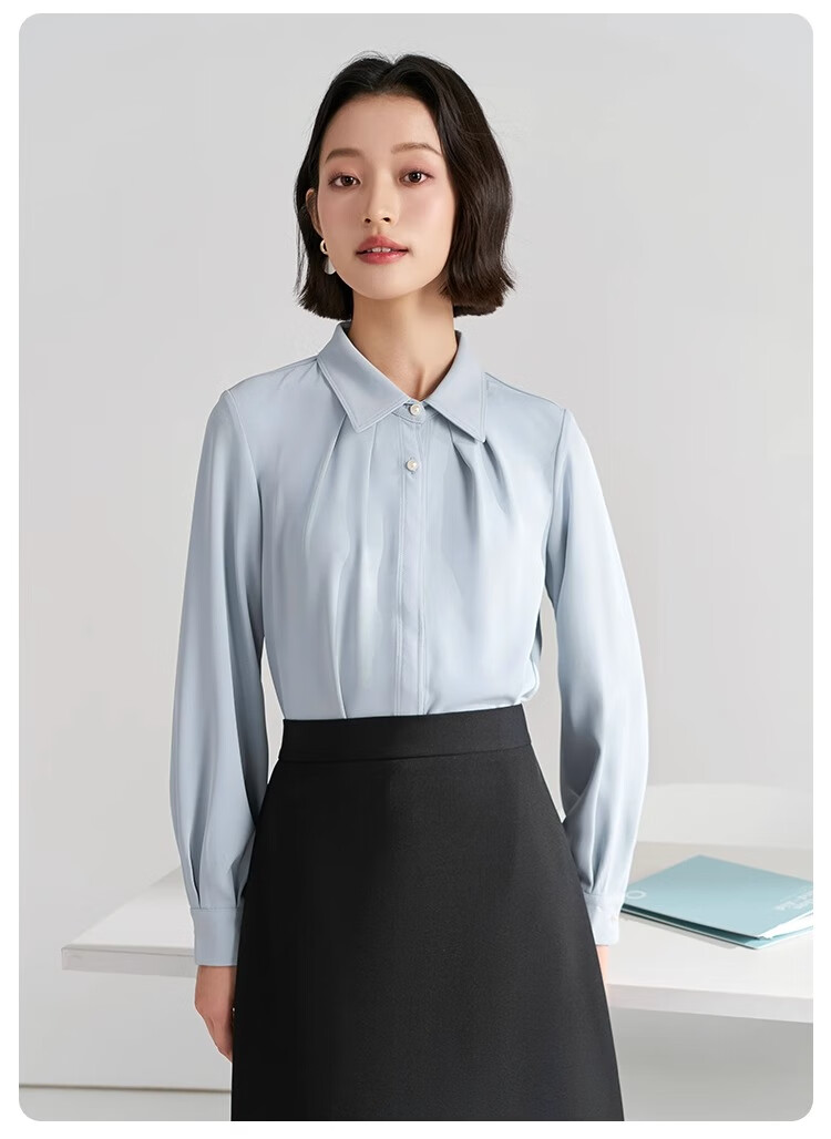 Bodexiaojie Women's Professional Blazer, Elegant Interview Attire, Office Wear Top for Petite Figures, Long-Sleeve Shirt, Size S 23