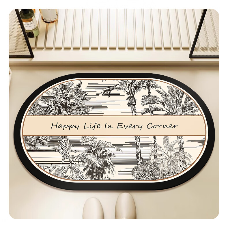 YISHANG American-Style Bathroom Mat, Oval Absorbent Pad, Quick-Drying Non-Slip Foot Mat for Bathroom Entrance, Toilet Door Carpet 10