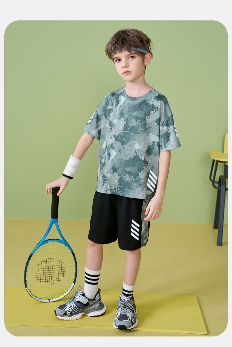 ASK JUNIOR Children's Clothing Set, Boys' Summer Thin Breathable Short-Sleeve T-Shirt And Shorts, Sports Running Two-Piece Set, Tennis Outfit 34