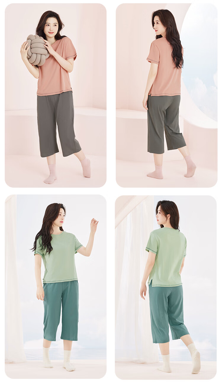 Hodohome Women's Summer Pajamas, Pure Cotton Casual Short Sleeve Shorts Sleepwear, Can Be Worn Outside, Loungewear, Pink, 160/84A 5