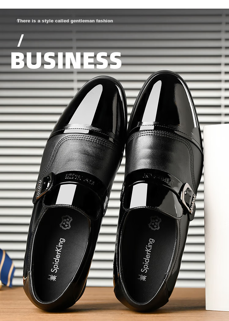 SPIDER KING Men's Shoes, Spring And Autumn Business Formal Shoes, Slip-On Men's Leather Shoes, Fashionable Comfortable Dad Shoes, Black, Size 41 2