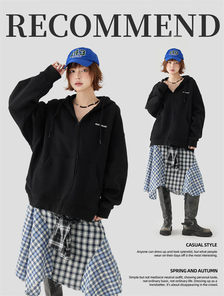 GOLFCROSS Couple's Style, 2025 Spring New Arrival, Letter Embroidery Hooded Drawstring Cardigan Sweatshirt, Floral Gray, M 1