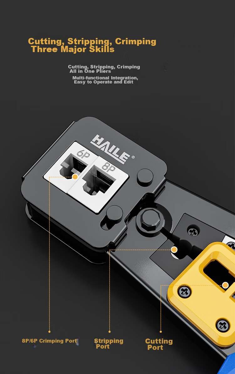 HAILE Network Cable Crimper, Hole Punching RJ45 Connector, Telephone Line Piercing And Crimping Tool, Cat5e/Cat6 Wire Stripper, Labor-Saving HT-G82, with Original Blade Included 3