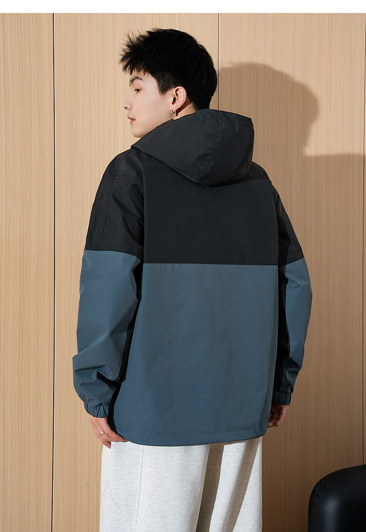 TonLion 2025 Spring Men's Hooded Patchwork Half-Zip Jacket Black XL 13