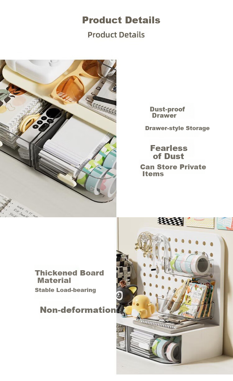 Ourunzhe Pegboard Storage Rack, Desktop Organizer Shelf, Multi-Functional Stationery Storage Box with Drawer for Desk And Office 6