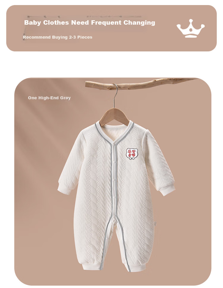 DEESHA Baby Clothes, Infant Onesie, Air Cotton Warm Pajamas, Newborn Clothing, Quilted High-End (Gray), Size 73 6