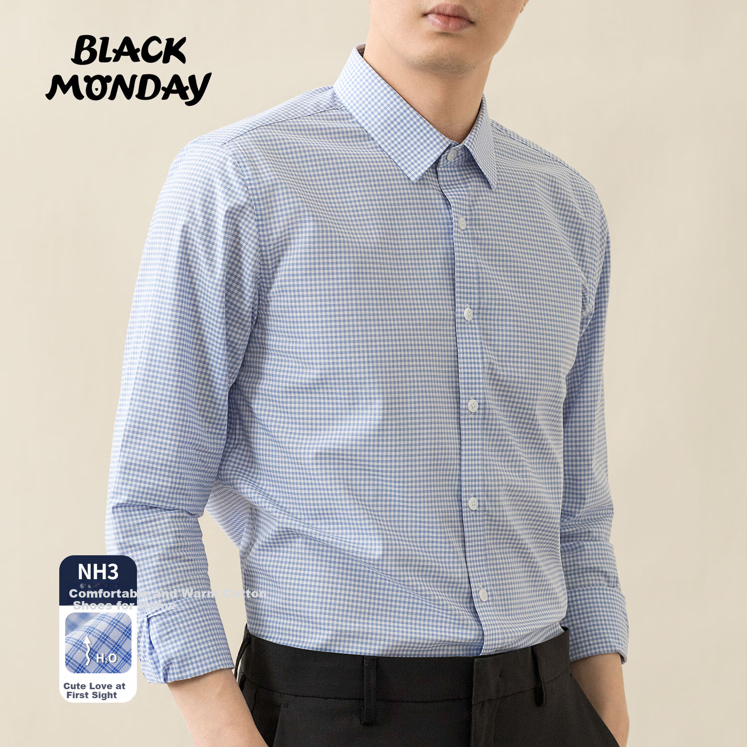 BLACKMONDAY Pure Cotton Plaid Shirt for Men, All-Cotton Liquid Ammonia Wrinkle-Resistant Formal Business Casual Long-Sleeve Dress Shirt