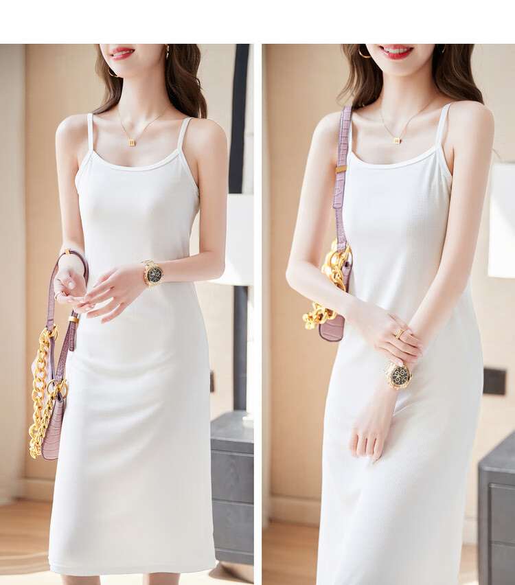 Dme Off-Shoulder U-Neck Summer Sleeveless A-Line Slightly Stretchy Vacation Style Spaghetti Strap Mid-Length Dress for Women 15