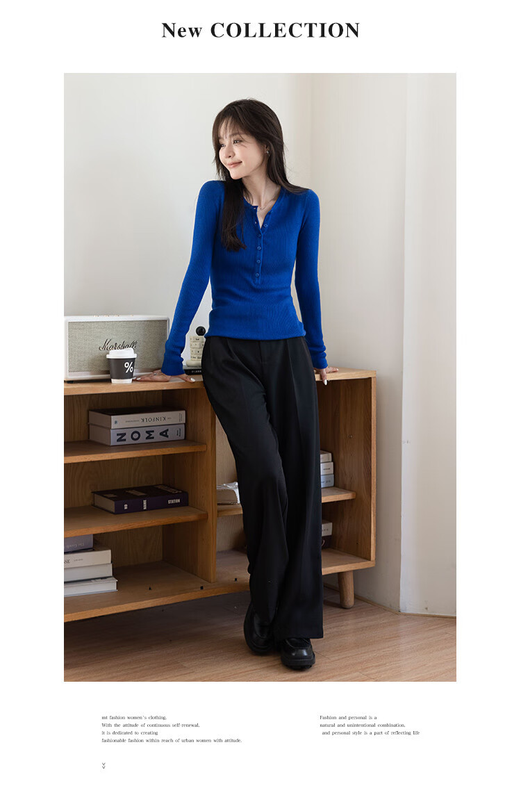 Mt [Hanfan Geleixi] Autumn Style, Elegant Round Neck Fashionable Versatile Half-Zip Long-Sleeve Sweater, Klein Blue 6