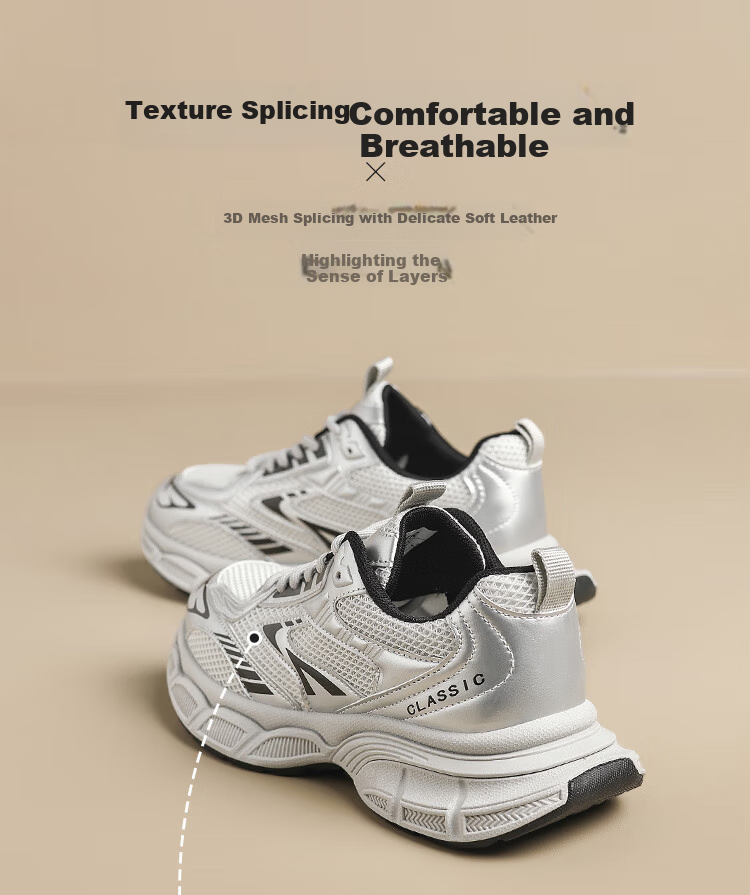 ZHR Dad Shoes for Women, Height-Increasing Breathable Comfortable Women's Shoes, Couple Fashion Sports Casual Shoes, IF02 Silver, Size 39 4
