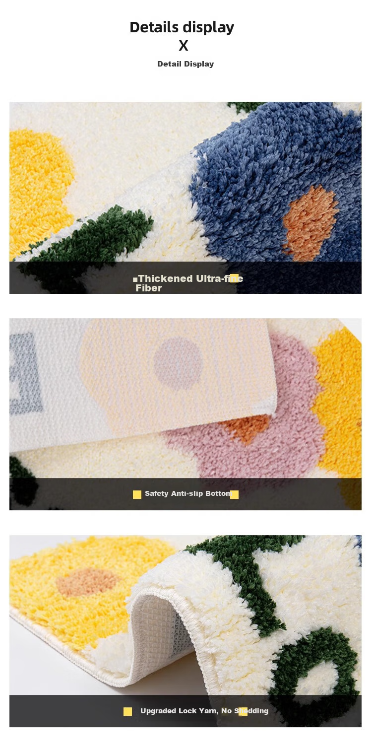 Shandian Cream-Colored Cherry Floor Mat, Bathroom Plush Absorbent Mat, Washroom Toilet Entrance Non-Slip Foot Mat 3