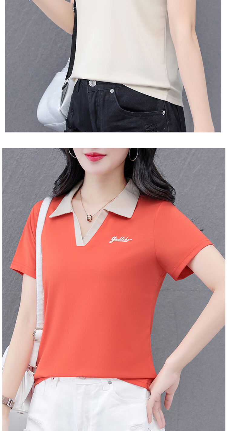 Woodpecker Women's Short Sleeve Polo Shirt Summer Ice Silk Slim Fit Breathable Sports Top Black M 15