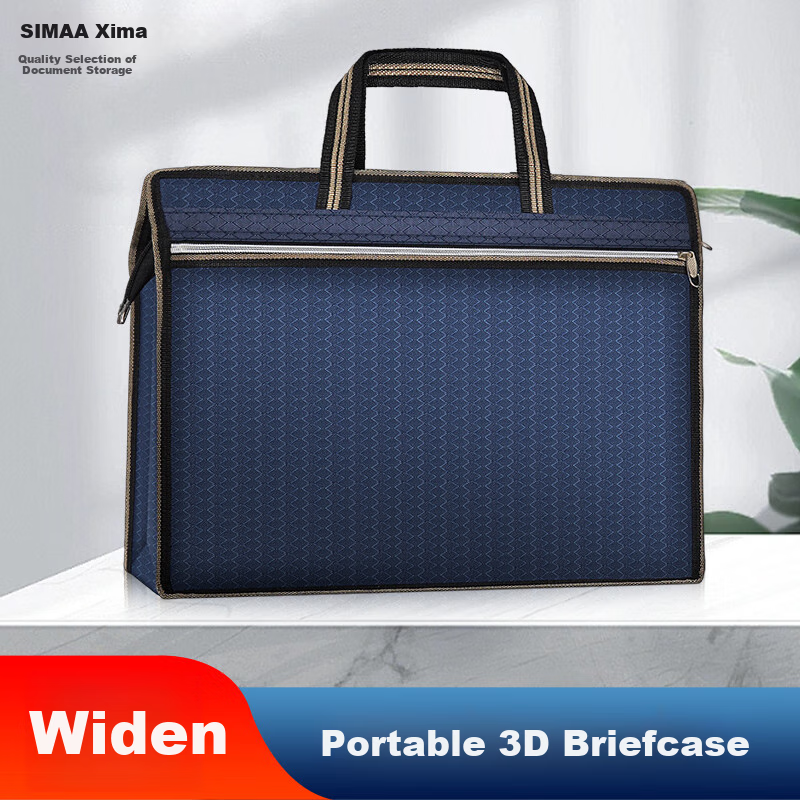 SIMAA Handheld Wide Business Briefcase Zipper Bag, Handheld Business Meeting Bag, Document Storage Bag, Office Supplies, Blue, 7155