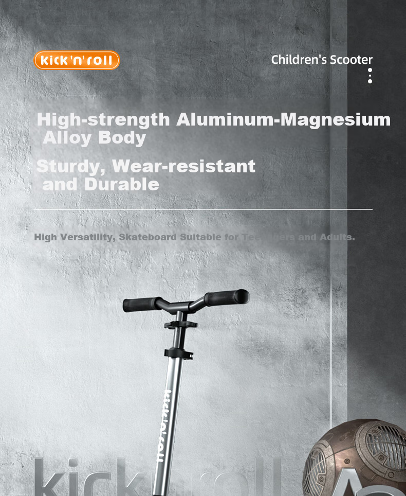 Kick'n'Roll Children's Scooter for Ages 6-8 Teenagers And Adults, Aluminum Alloy Foldable Two-Wheel Commuter Kickboard, Moonlight Silver 1