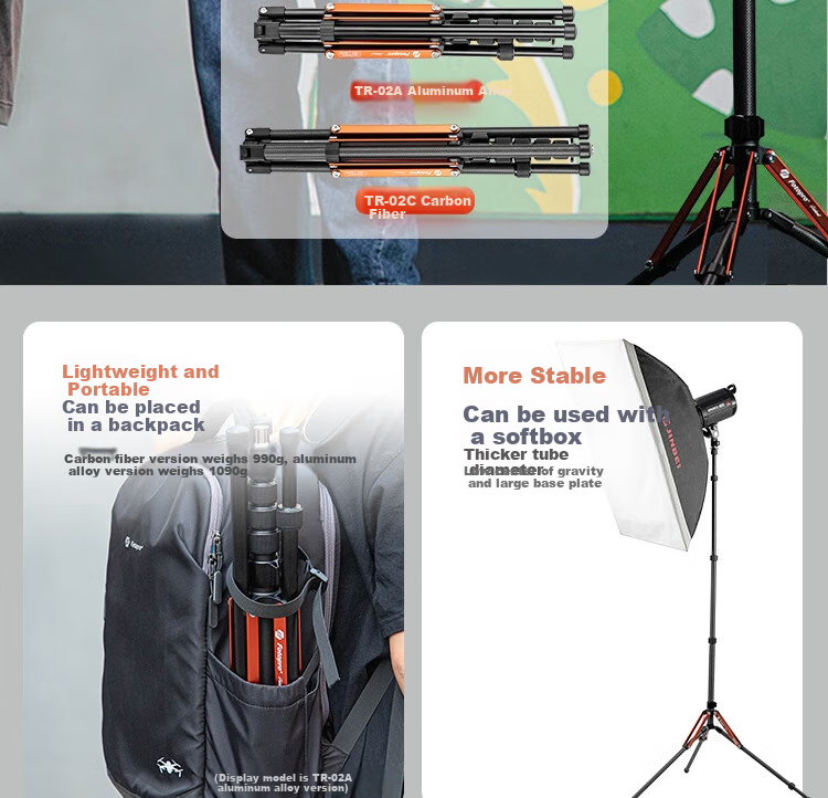 Fotopro TR-02A Portable Reverse Folding Aluminum Alloy Tripod, Photography Studio Stand, Photo LED Host Light Stand, Studio Light Tripod 3
