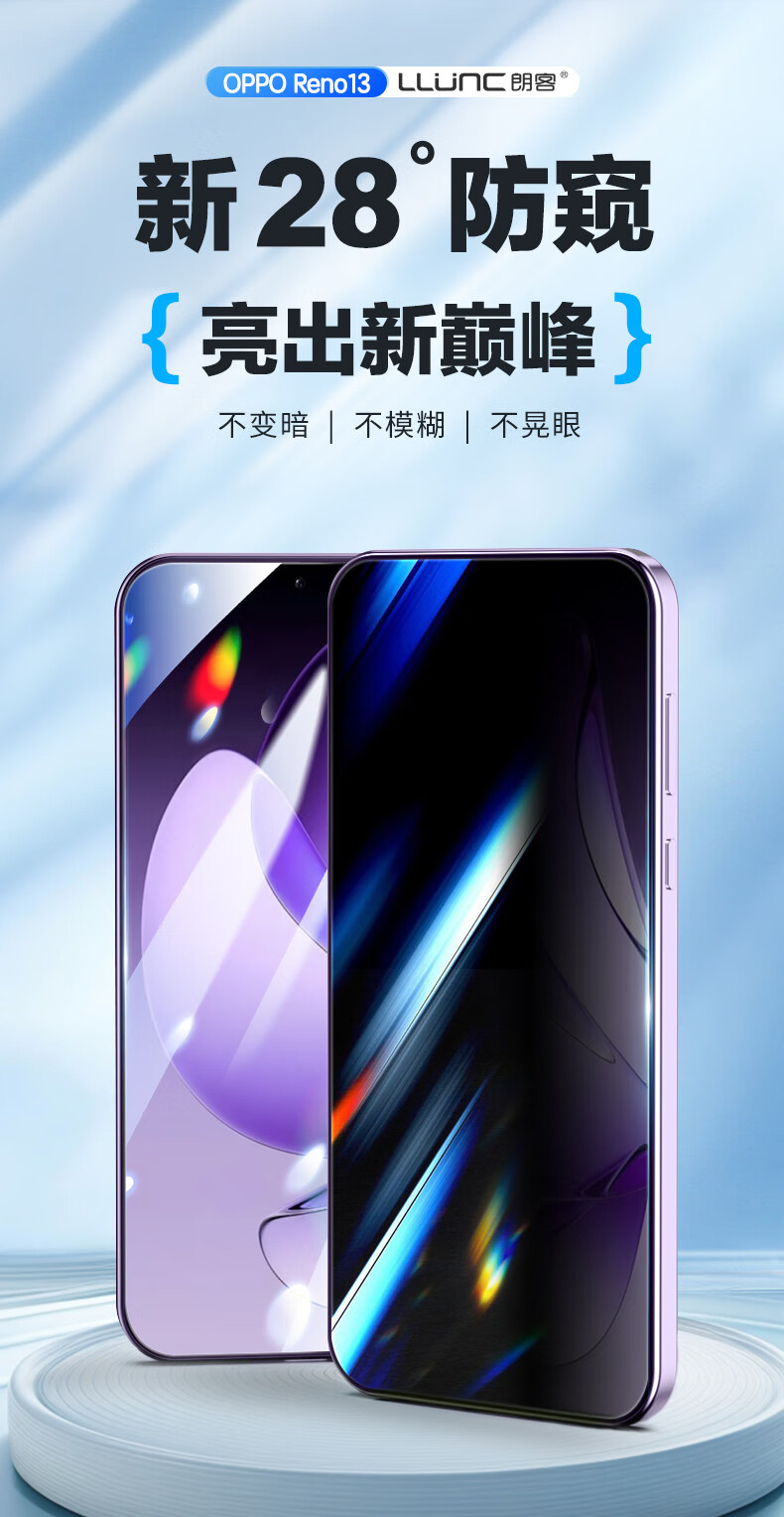 LLUNC [2-Pack] Privacy Screen Protector for OPPO Reno13, Full Coverage Ultra-Thin Tempered Glass Film, Anti-Peeping, Anti-Fingerprint, Shatterproof, Eye-Friendly Phone Screen Protector 3