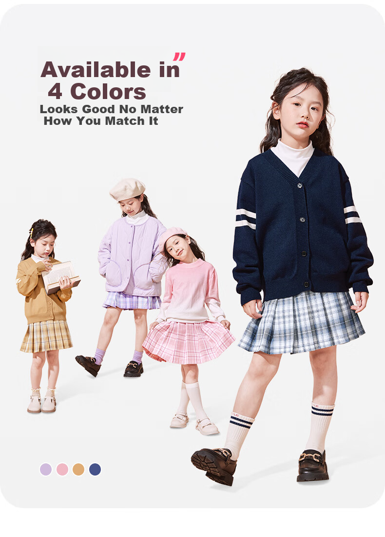 Baleno Girls' Skirt Autumn 2025, Stylish JK Plaid Short Skirt for Girls, Children's Autumn Outfit, Preppy Style A-Line Pleated Skirt 2