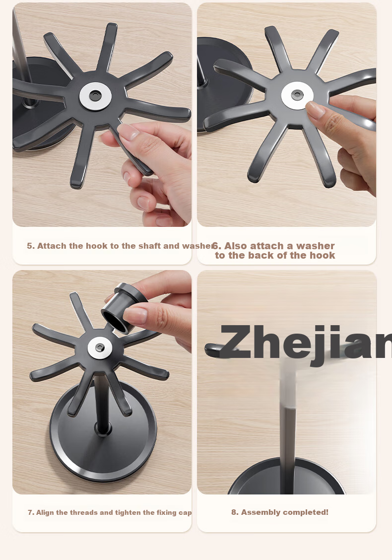 Jiadu Suction Cup Kitchen Rotating Hook, Space Aluminum No-Drill Wall-Mounted Utensil Storage Rack, Organizer Shelf 10