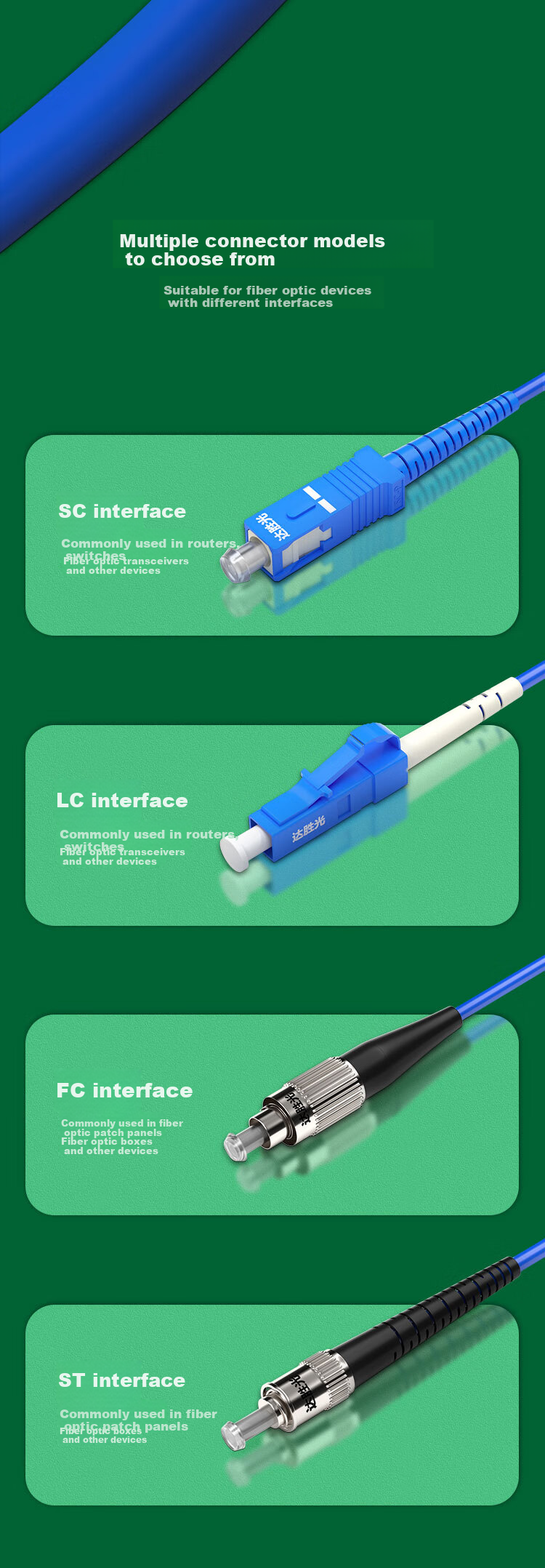 Dashengguang Telecom-Grade Armored Fiber Optic Patch Cable, 10 Meters SC-SC Single-Mode Single-Core, Tensile And Compression Resistant, Rodent Bite Resistant, Low Smoke Zero Halogen Eco-Friendly Pigtail Connection Cable, DSG-1KSUSU10S 3