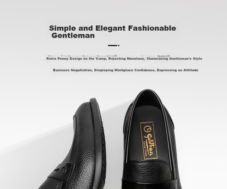 Goldlion Men's Shoes, Business Casual Leather Shoes, Lightweight Comfortable Slip-On Loafers G521310324AAB - Black - Size 44 3