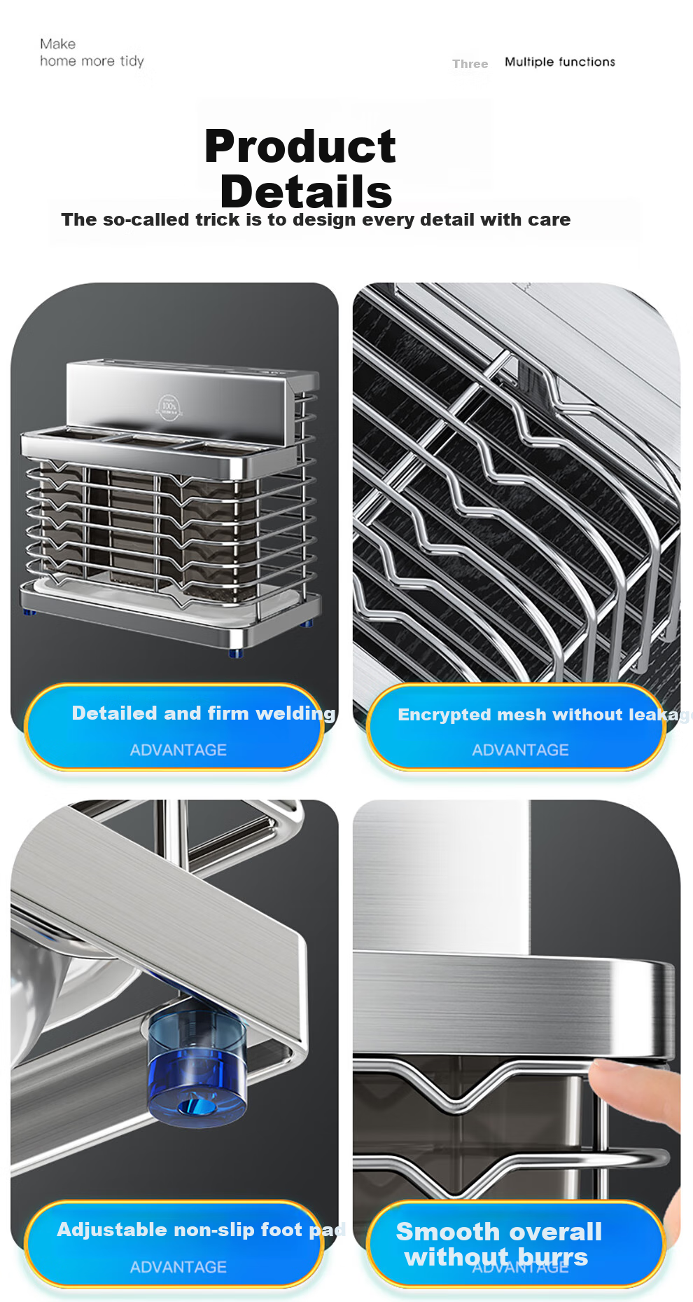 Shuaishi Kitchen 304 Stainless Steel Knife Holder, Cutting Board Organizer, Chopsticks And Spoon Rack, Utensil Storage Shelf, Knife Stand, Countertop Draining Rack 7