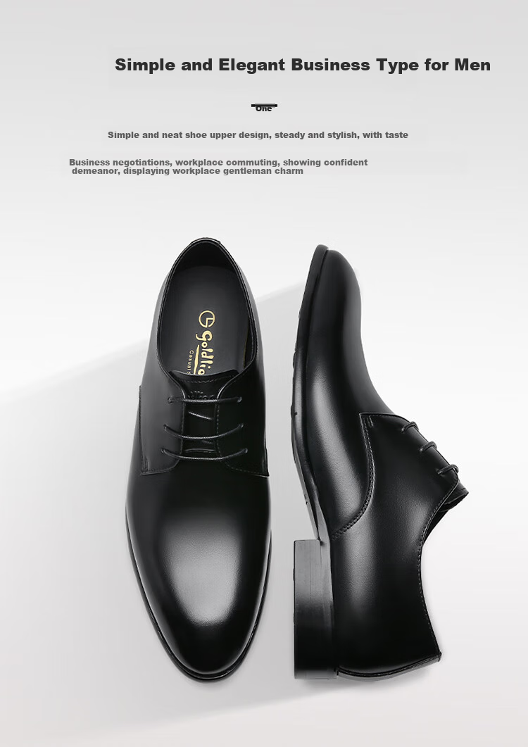 Goldlion Men's Business Leather Shoes, Formal Dress Shoes, Fashionable Comfortable Derby Shoes, 51502036701A, Black, Size 43 2