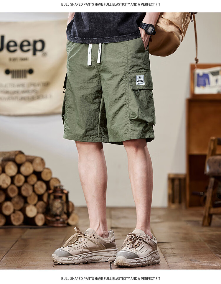 JEEP Ice Silk Quick-Dry Cargo Shorts for Men, Summer 2026 Lightweight Casual Mid-Length Pants, Men's Shorts 16