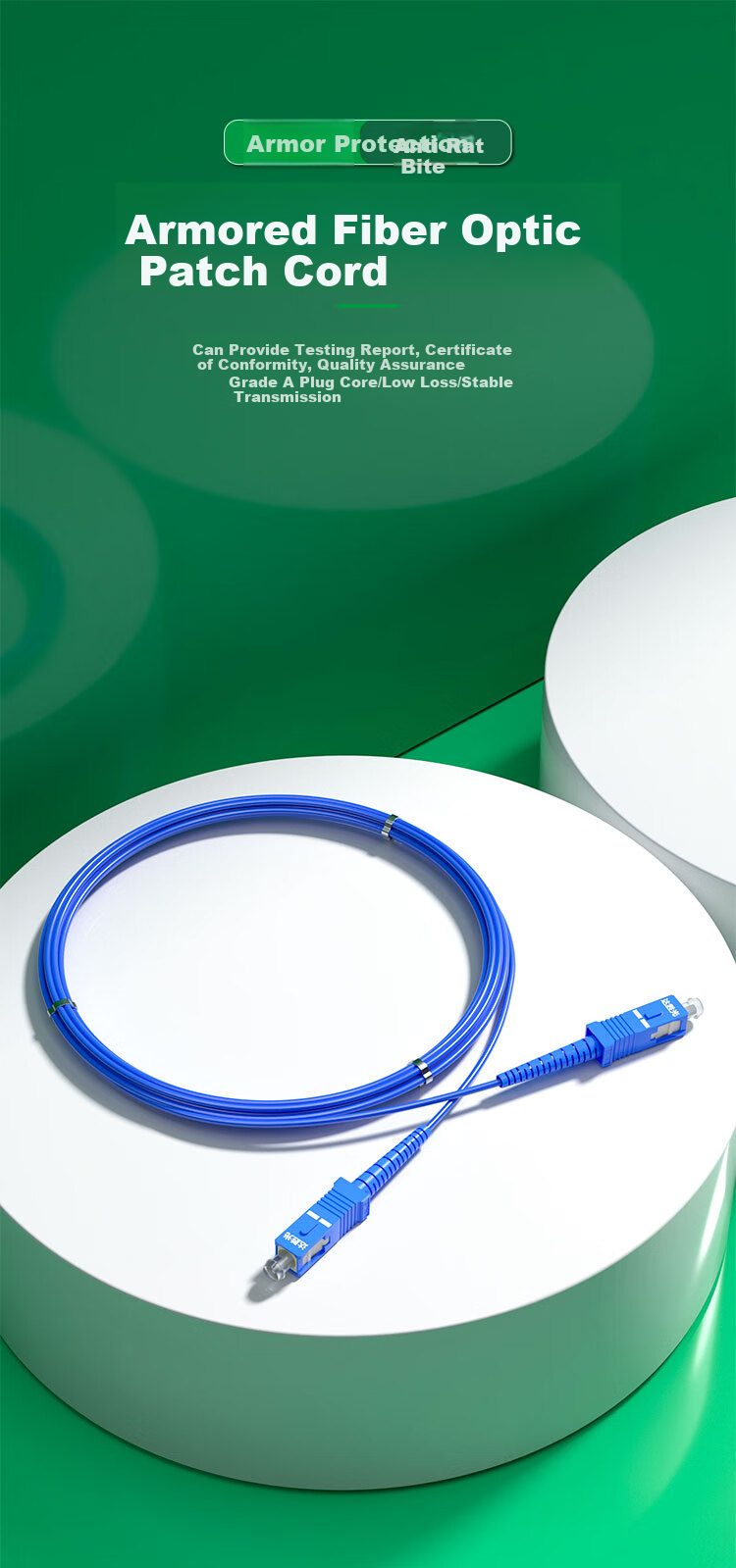 Dashengguang Telecom-Grade Armored Fiber Optic Patch Cable, 10 Meters SC-SC Single-Mode Single-Core, Tensile And Compression Resistant, Rodent Bite Resistant, Low Smoke Zero Halogen Eco-Friendly Pigtail Connection Cable, DSG-1KSUSU10S 1
