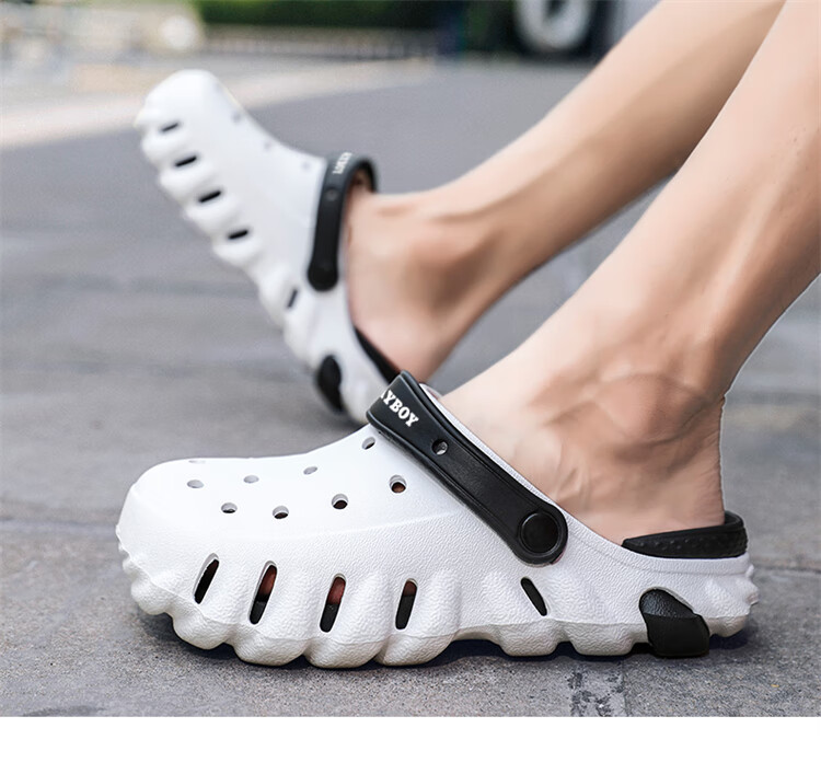 PLAYBOY Men's Sandals 2026 Summer Thick Sole Hollow Shoes Men's Simple Dual-use Slippers Men's Beach Shoes Black Size 43 7