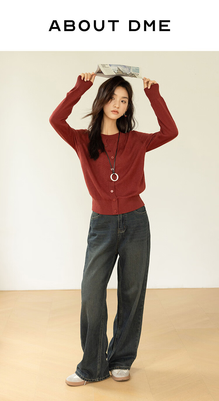 Dme [Containing Wool] Spring And Autumn Stylish Faux Two-Piece Embroidered Round Neck Sweater, Petite Knit Top for Wome 1