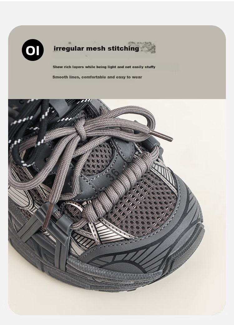 ZHR Dad Shoes for Women, Retro Trendy Cool Patchwork Upper Sneakers, Thick-Soled Height-Increasing Women's Shoes, JT62, Silver Gray, Size 35 9