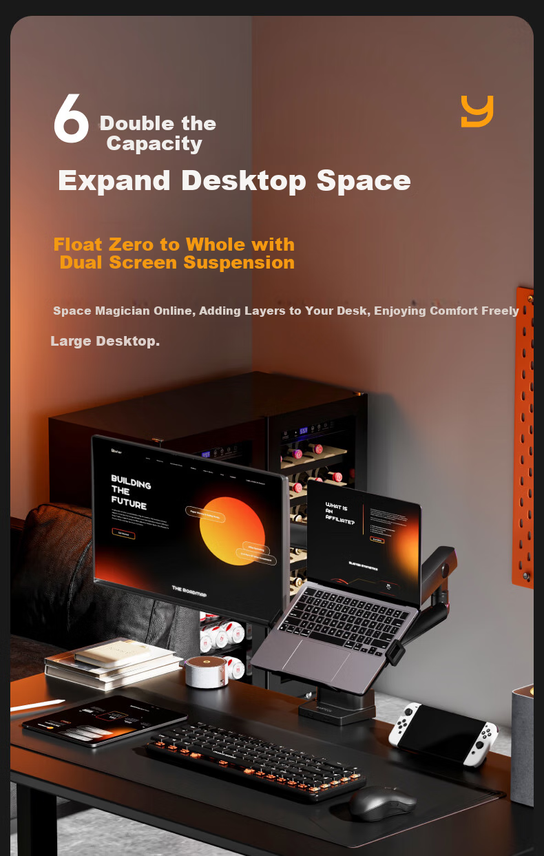 Brateck Beihu Laptop Stand, Monitor Stand Dual Screen, Computer Screen Multi-Screen Extension, Monitor Mechanical Arm One-To Computer Stand E500-2+APE40 4