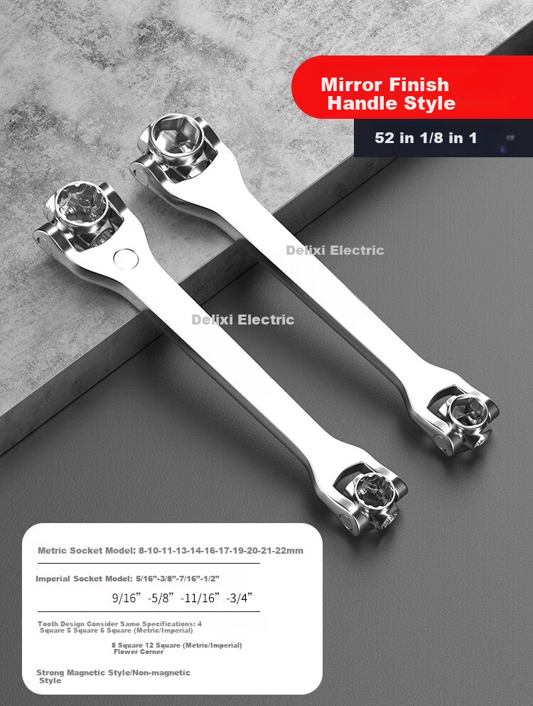 DELIXI ELECTRIC Multi-Purpose Socket Wrench, Versatile Dog Bone Wrench [Non-Magnetic Black Warrior], Hexagonal 8-22mm 8-I 10