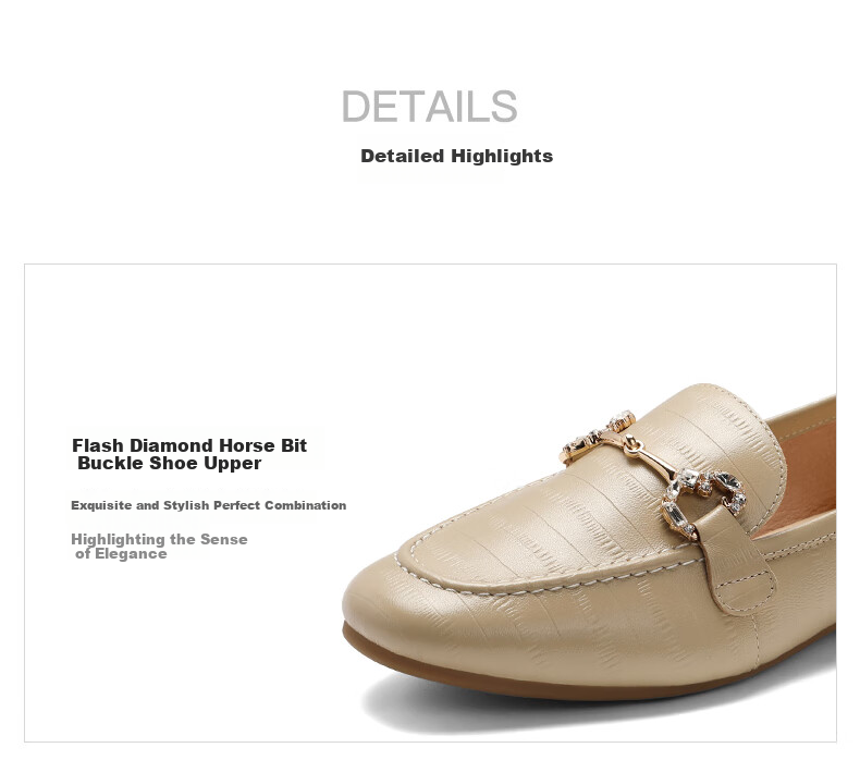 Belle Sheepskin English Style Loafers, Flat Heel Peas Shoes for Women, Spring And Summer Small Leather Shoes, Retro Flats A7H1D, Beige, Size 34 8