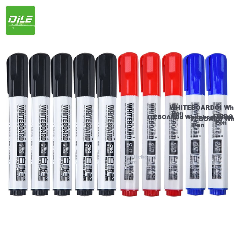 DiLe Premium Series Erasable Whiteboard Markers, Water-Based Pens, Office Stationery Supplies, Black Blue Red Colors, 10 Pcs/box, 33014 Mixed Colors