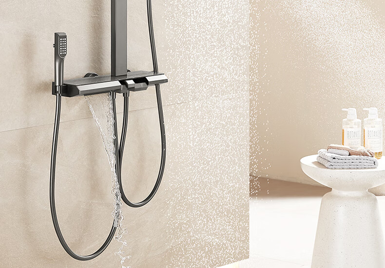 Anhua Bathroom Shower Set, Complete Integrated Brass Pressure-Increasing Square Tube, with Digital Display, Gunmetal Gray, N4G9041GGW 19