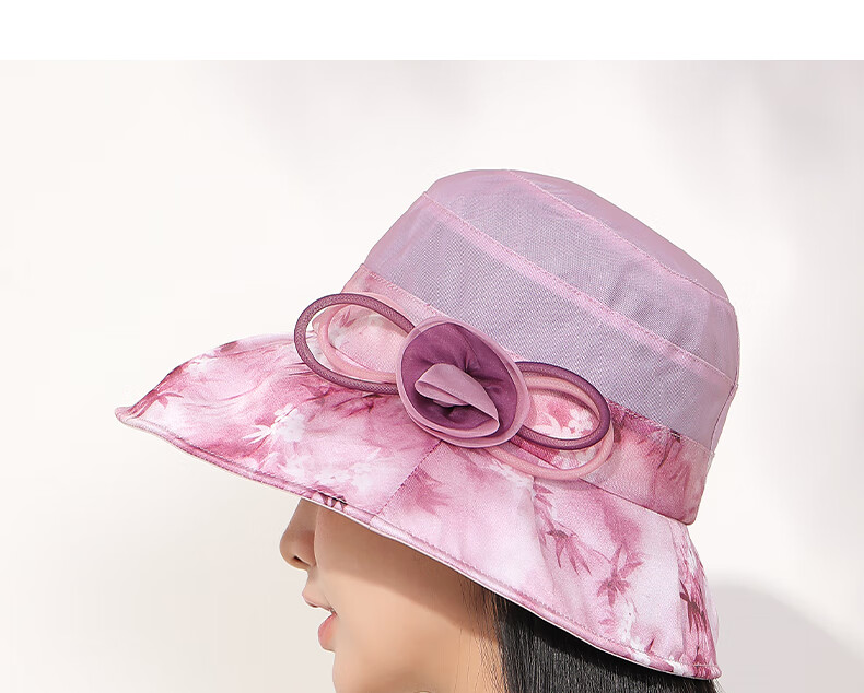 Hengyuanxiang Silk Sun Hat for Women, Summer New Fashion Mulberry Silk UV Protection Hat with Floral Print, Wide Brim Sunhat for Grandmothers And Mothers 13