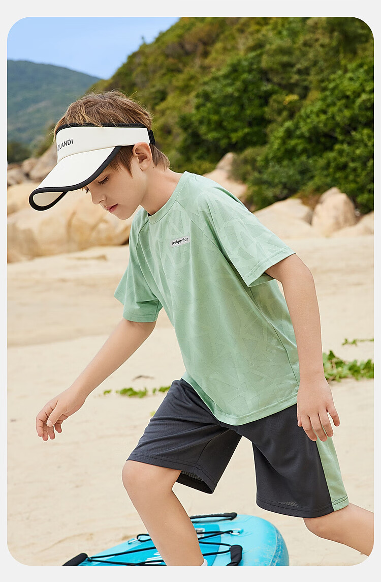 ASK JUNIOR Children's Clothing Set, Boys' Summer Outfit, Cool Thin Short-Sleeve T-Shirt And Shorts, Running Sports Two-Piece Set, Blue 39