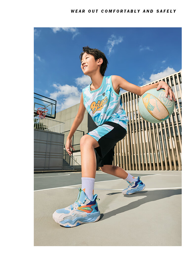 ERKE Children's Shoes, Boys' Basketball Shoes for Older Kids, Kids' Lace-Up Shock-Absorbing Wear-Resistant Sneakers, Micro-Crystal White/black, Size 39 37