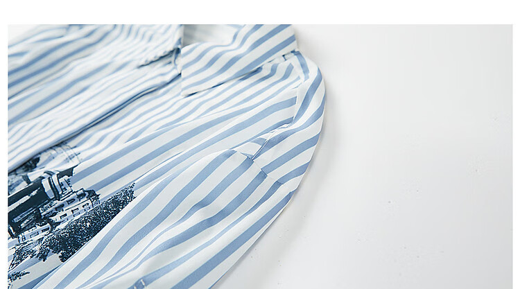 Dme [City Stroll] Spring And Autumn Artistic Striped Architectural Print Shirt, Drop Shoulder Comfortable Slim-Fit Blouse, Women's Top 16