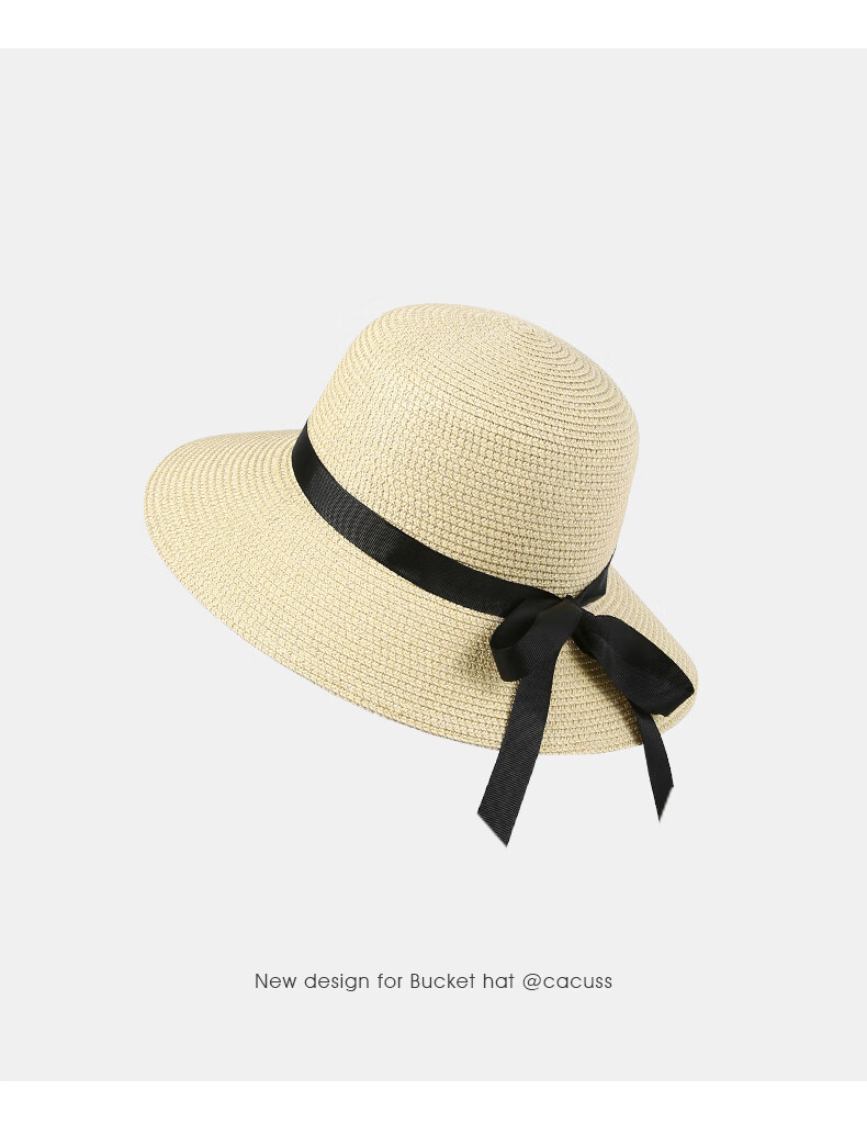 CACUSS Women's Sun Protection Hat, Spring And Summer Straw Hat, Sun Visor, Fisherman Hat, Beach Outdoor Sweet Bow Tie Khaki 23