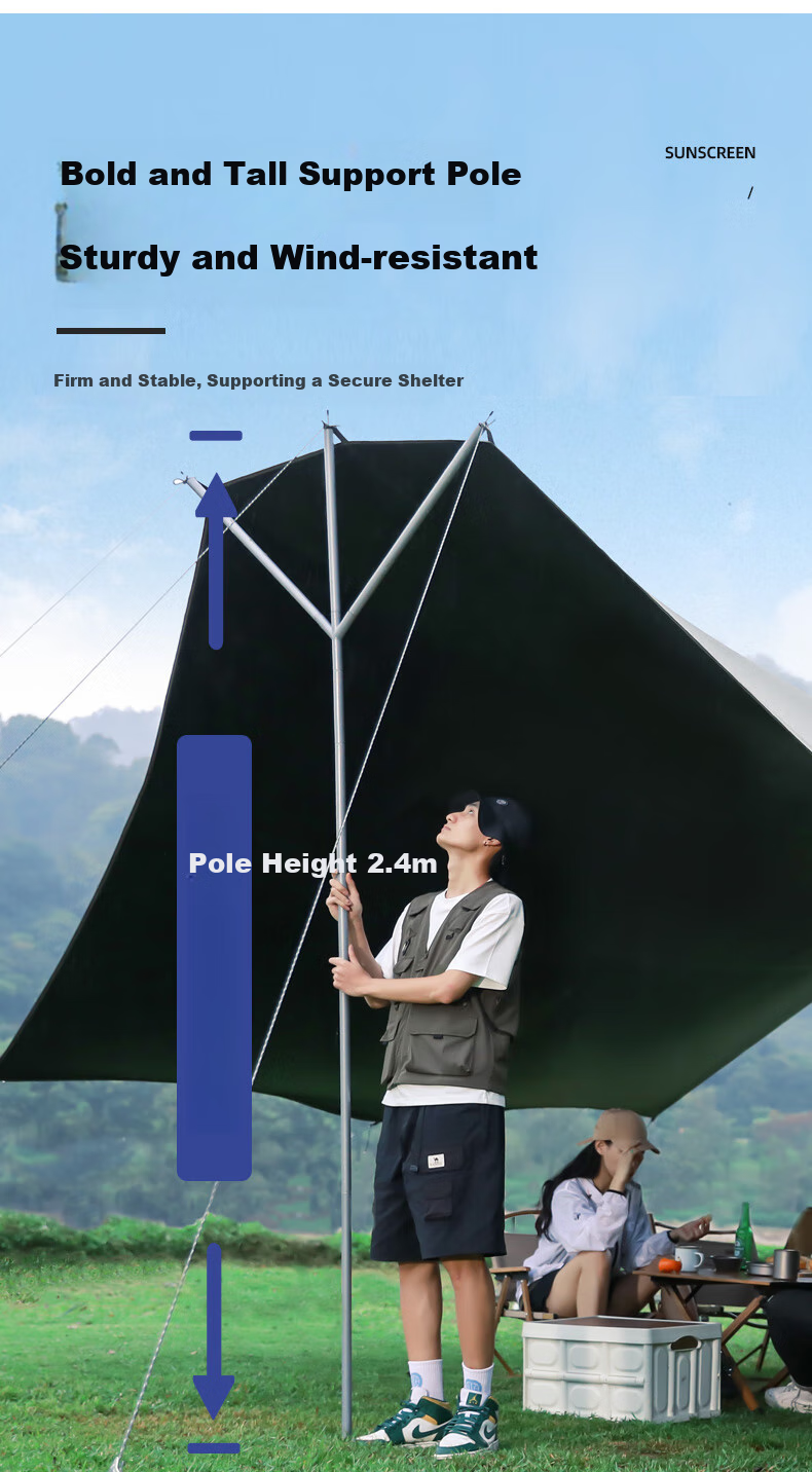 CAMEL Triforce Sky Dome Tent, Large Outdoor Camping Black Tarpaulin, Sun Protection Beach Canopy, Complete Set of Equipment 16